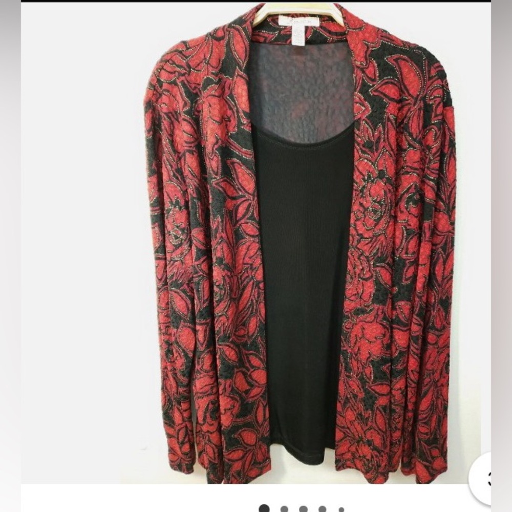 JM Collection Red and Black Floral Top